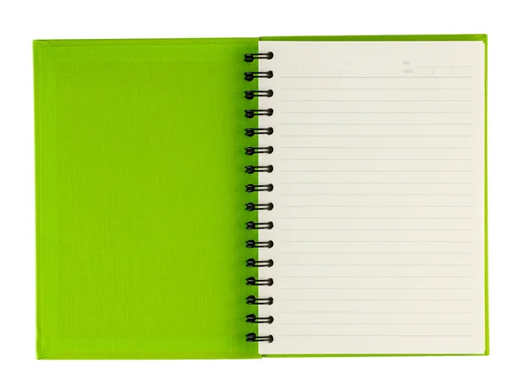 Otevřené zelené zápisník — Stock fotografie