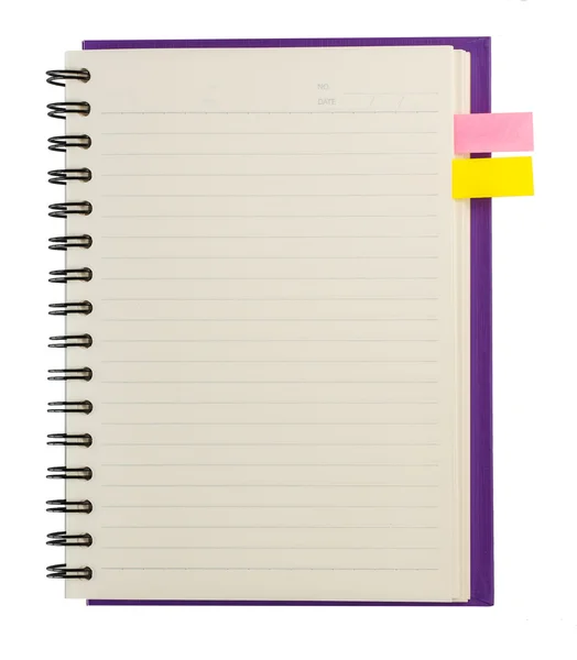 Notebook aberto e nãopapel isolado em branco — Fotografia de Stock