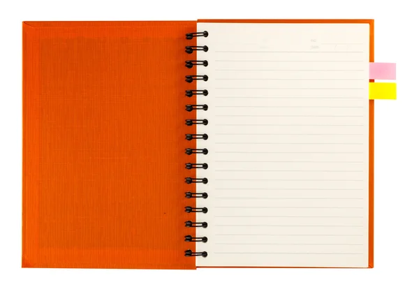 Cuaderno abierto y notpaper aislado en blanco — Foto de Stock