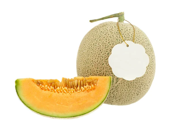 Ovoce čerstvé meloun izolované na bílém s prázdné značky — Stock fotografie