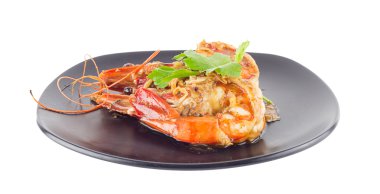 Sarımsak ve biber ile kızarmış karides yemek