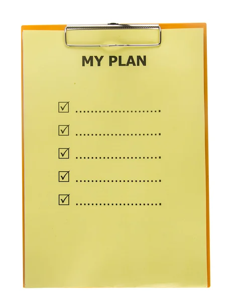 Seznam mých plánu na papíře s schránky — Stock fotografie