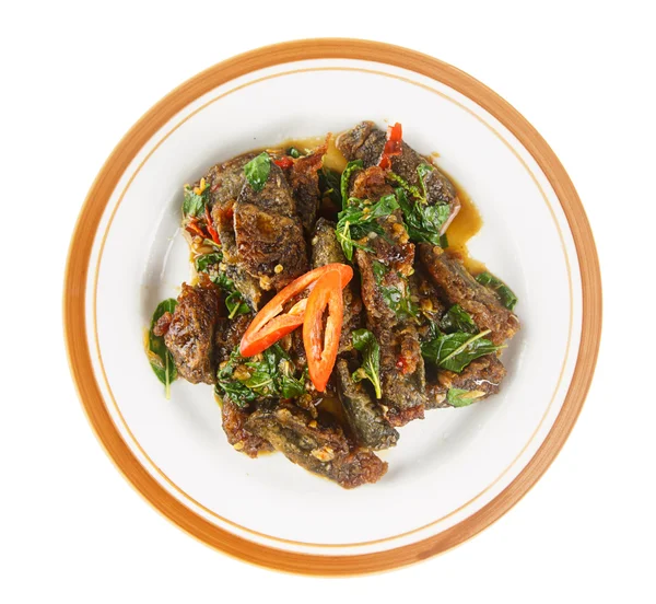 Thais eten - roer gebakken eeuw ei met krokante basilicum — Stockfoto
