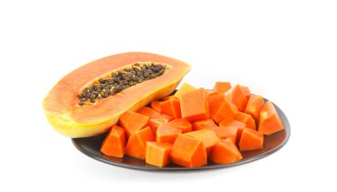 Yemeğin sulu papaya-beyaz tropikal meyve