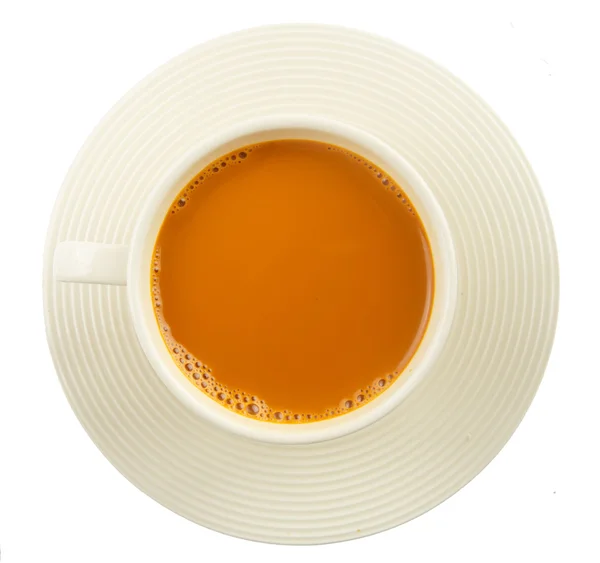 Xícara de chá de leite quente em branco — Fotografia de Stock