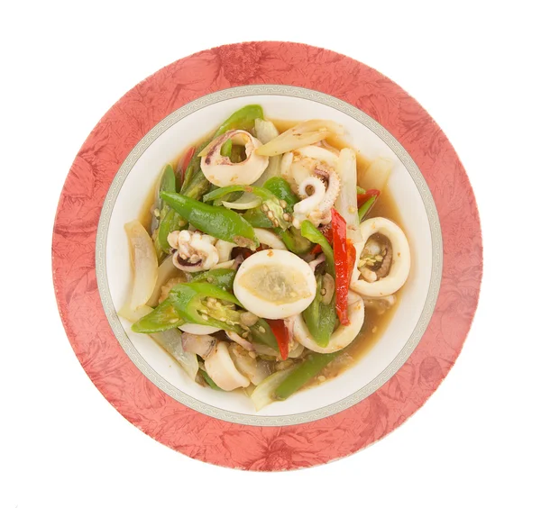 Thais eten - roer gebakken chili peper met squid — Stockfoto