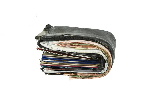 Старий чорний гаманець — стокове фото