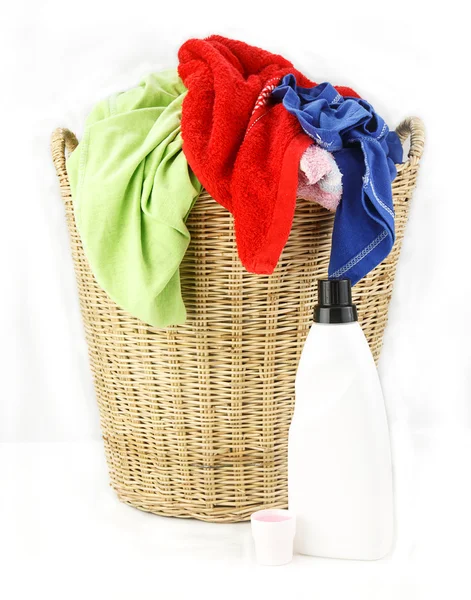 Cloth in laundry  wicker basket — Stock Photo, Image