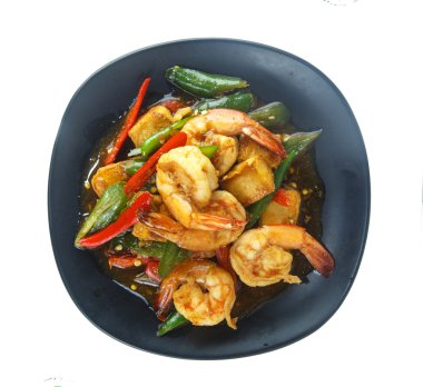 Kızarmış karides biber ile karıştırın