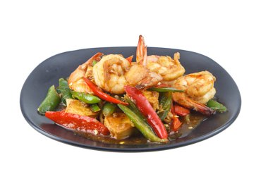 Kızarmış karides biber ile karıştırın