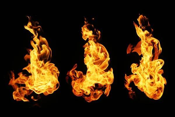 Fire Flames Collection Isolated Black Background — Stock Photo, Image