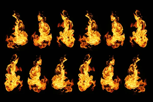 Koleksi Api Api Diisolasi Latar Belakang Hitam — Stok Foto