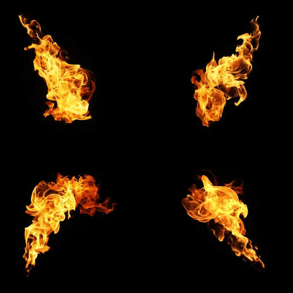 Fire Flames Collection Isolated Black Background — Stock Photo, Image