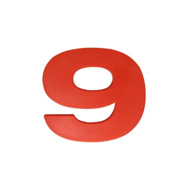 Beyaz zemin üzerinde izole edilmiş plastikten dokuz numara..