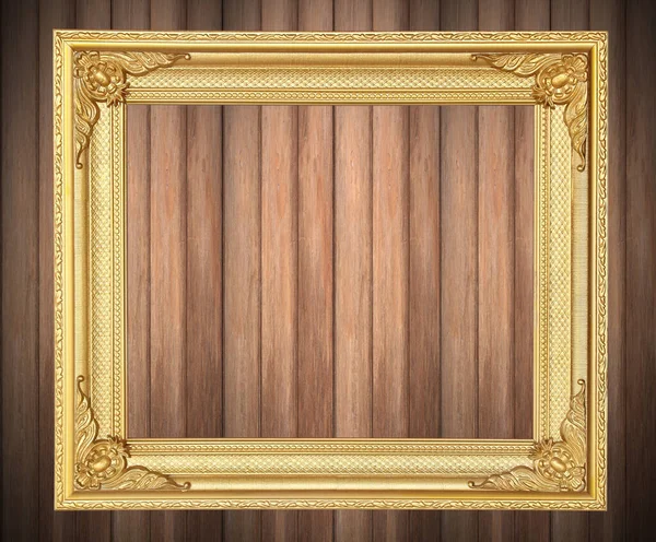 Antiek Gouden Frame Houten Muur — Stockfoto