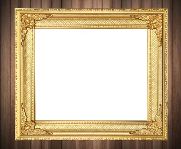 Antique Gold Frame Wooden Wall — Stock Photo, Image