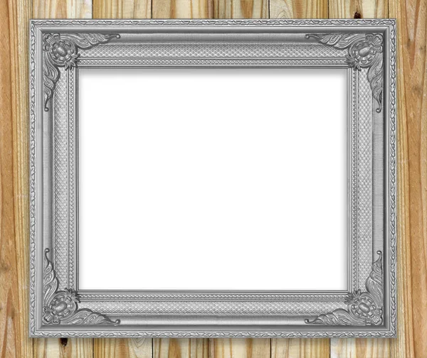 Antique Gray Frame White Wooden Wall Empty Picture Frame White — Stock Photo, Image