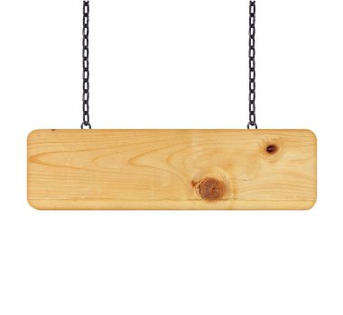 Beyaz bir zincirde asılı ahşap tabela