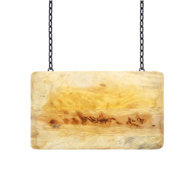 Beyaz bir zincirde asılı ahşap tabela