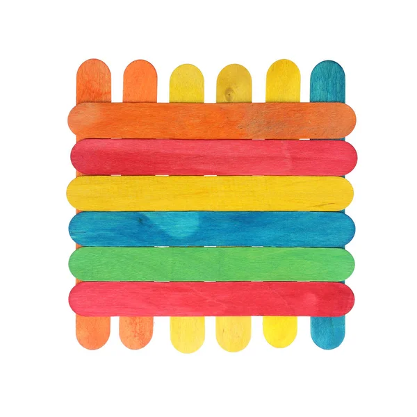 Kleurrijke Houten Lolly Sticks Ijsstokjes Geïsoleerd Witte Achtergrond — Stockfoto