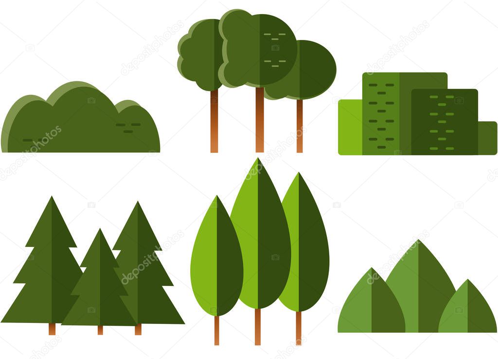 Set of vector trees and bushes in flat style