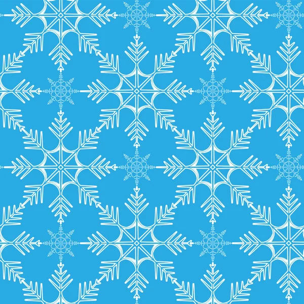 Sömlös vektor vinter mönster av snöflingor på en blå bakgrund — Stock vektor