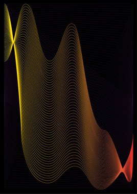 Vektör soyut şablonu - siyah arkaplan üzerindeki sarı eğrilerden geometrik şekiller