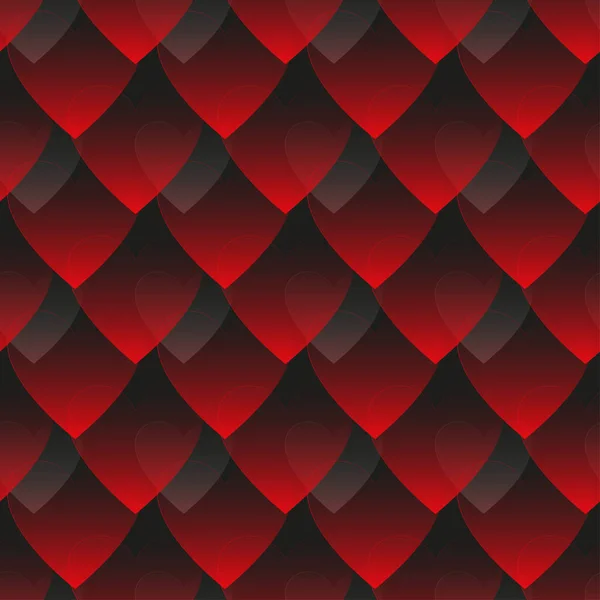Seamless vector pattern of red and gray gradient hearts on a dark background — Stock Vector