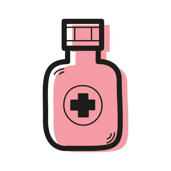 Icono de color lineal vectorial en forma de botella con una cruz médica. concepto farmacológico. — Vector de stock