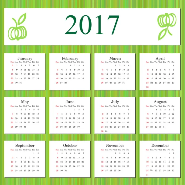 Calendario 2017 plantilla de diseño en vector — Archivo Imágenes Vectoriales