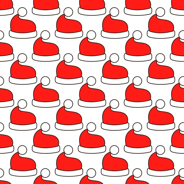 Navidad Santa Claus sombrero arte patrón sin costuras — Archivo Imágenes Vectoriales