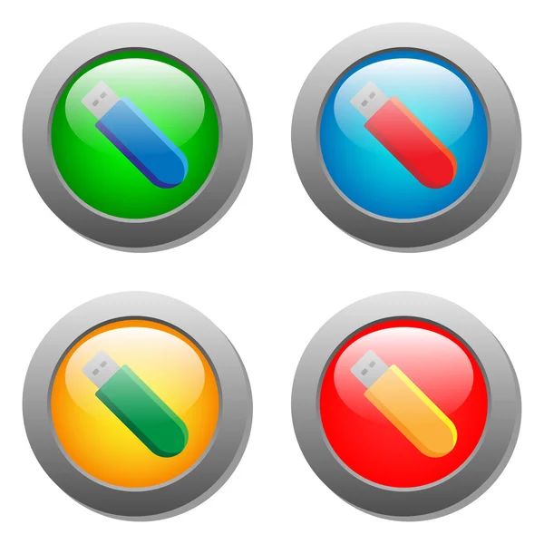 Ícone do cartão flash definido em botões de vidro — Vetor de Stock