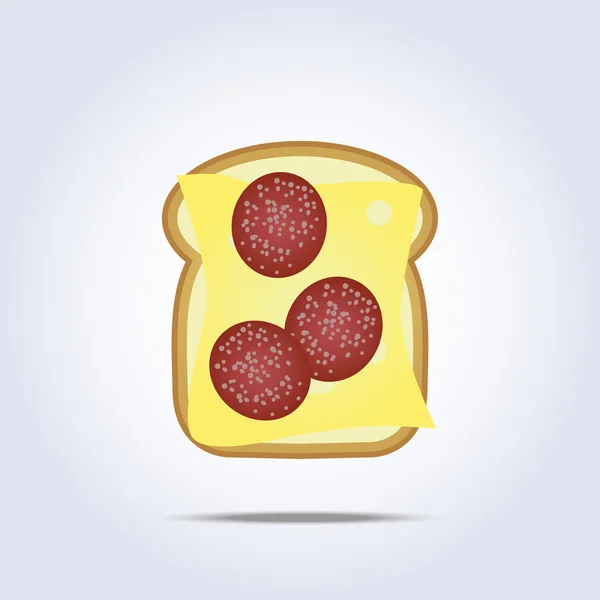 Torrada branca com queijo e ícone de salame — Vetor de Stock