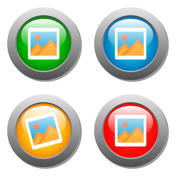 Иконка фотографии на стеклянных кнопках — стоковый вектор
