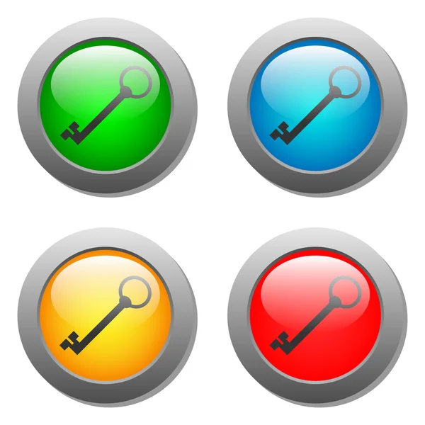 Icona chiave impostata su pulsanti di vetro — Vettoriale Stock
