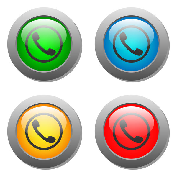 Phone handset icon set on glass buttons