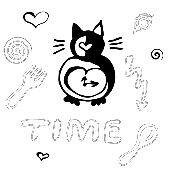 Free hand cat clock illustration — Stock Vector