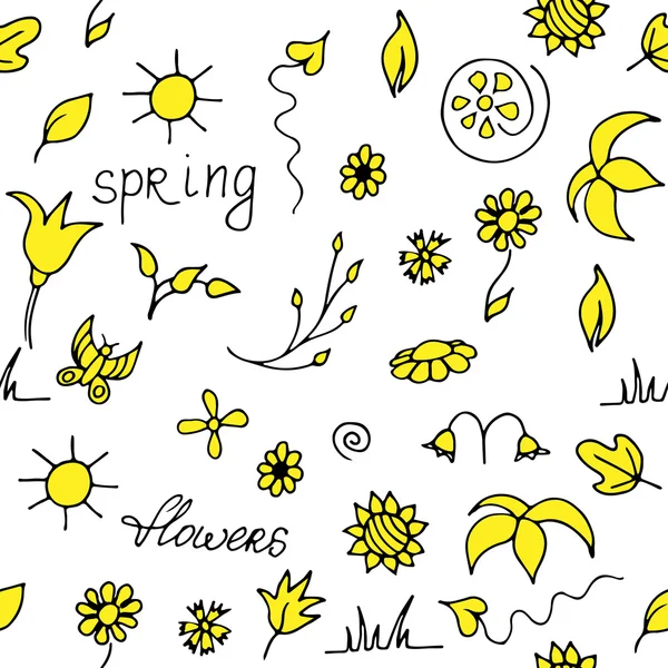 Modèle de doodle printemps floral sans couture — Image vectorielle