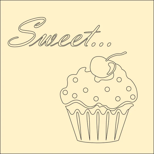 Γλυκό μονόχρωμη κάρτα με cupcake — Διανυσματικό Αρχείο
