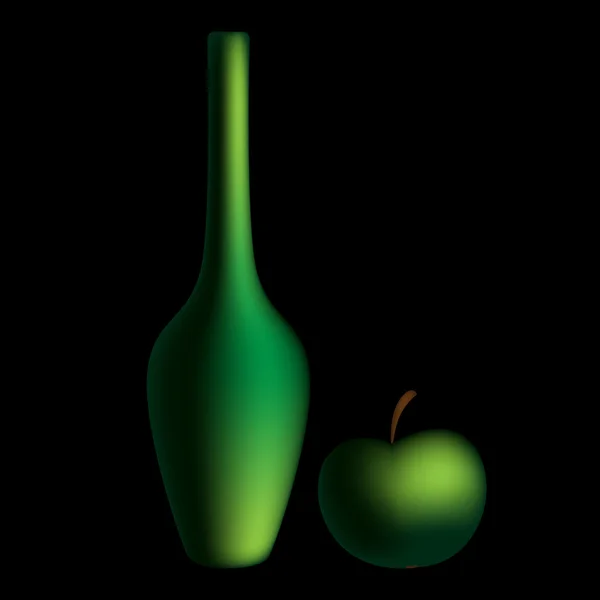 Zelená láhev a apple OK — Stockový vektor