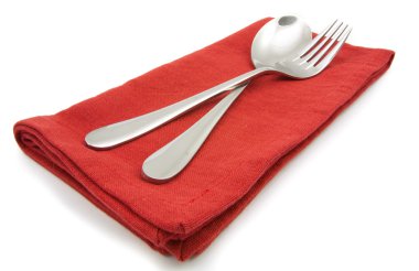 Fotoğraf gümüş çatal peçete izole 