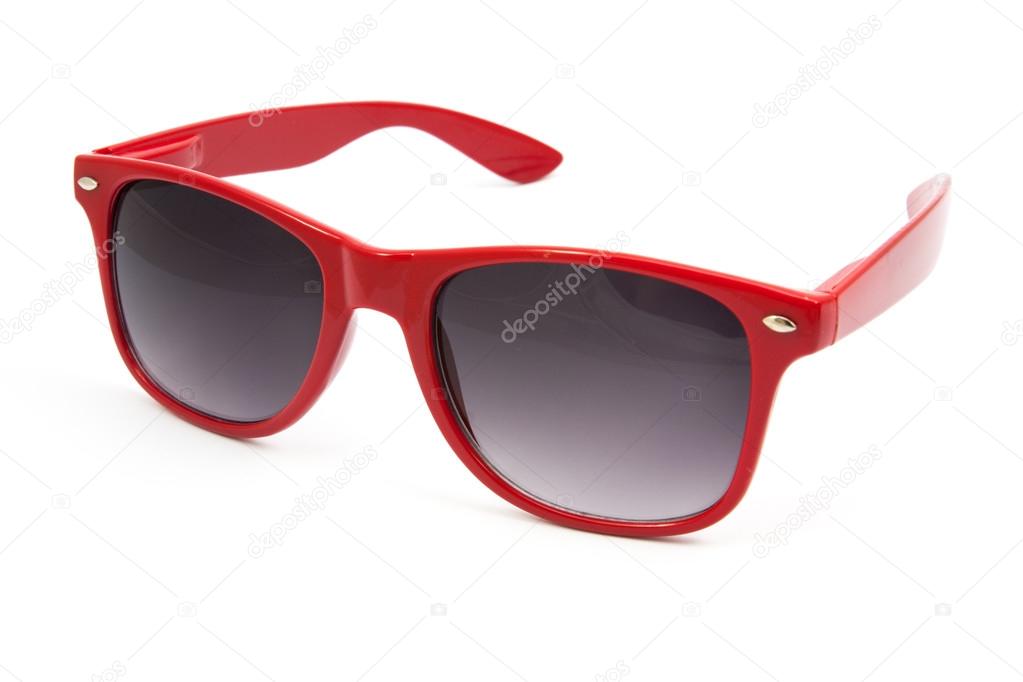 red sunglasses on white background