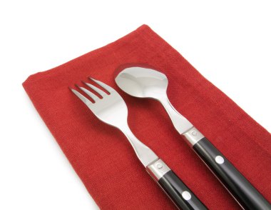 Fotoğraf gümüş çatal peçete izole 