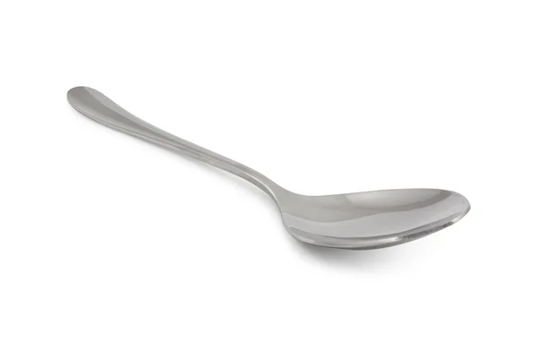 Stainless steel glossy metal kitchen spoon isolated — Stock Photo, Image