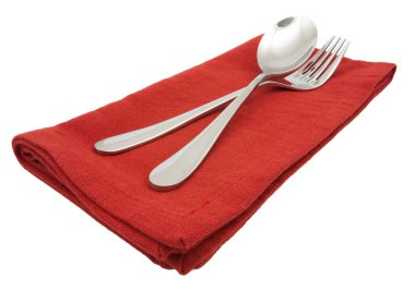 Fotoğraf gümüş çatal peçete izole 