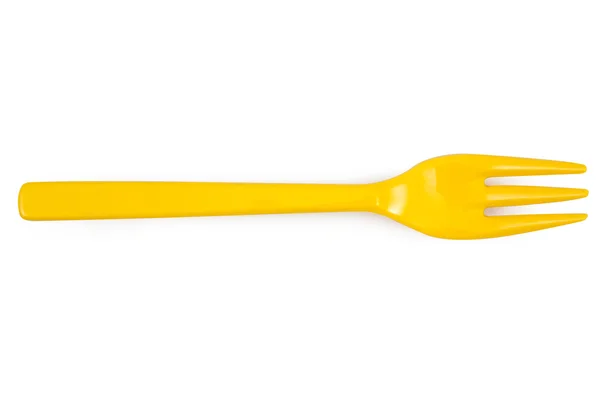 Yellow plastic forks isolated — Stock Photo, Image