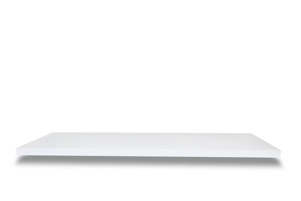 Białe drewniane półki ścienne dla produktu wyświetlacz na białym tle — Zdjęcie stockowe