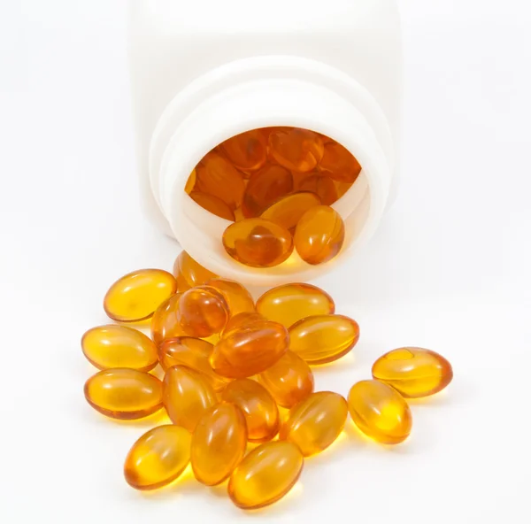 Omega 3 visolie capsules en fles — Stockfoto