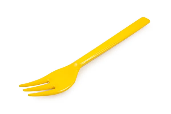 Yellow plastic forks isolated on white background — Stock Photo, Image