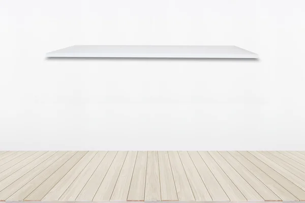 Λευκό ξύλινο ράφι τοίχου για προβολή προϊόντος — Φωτογραφία Αρχείου